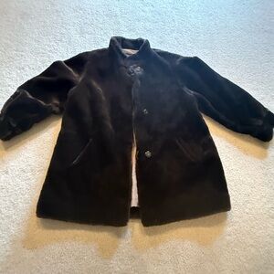 Elegant Black Faux Fur Pea Coat